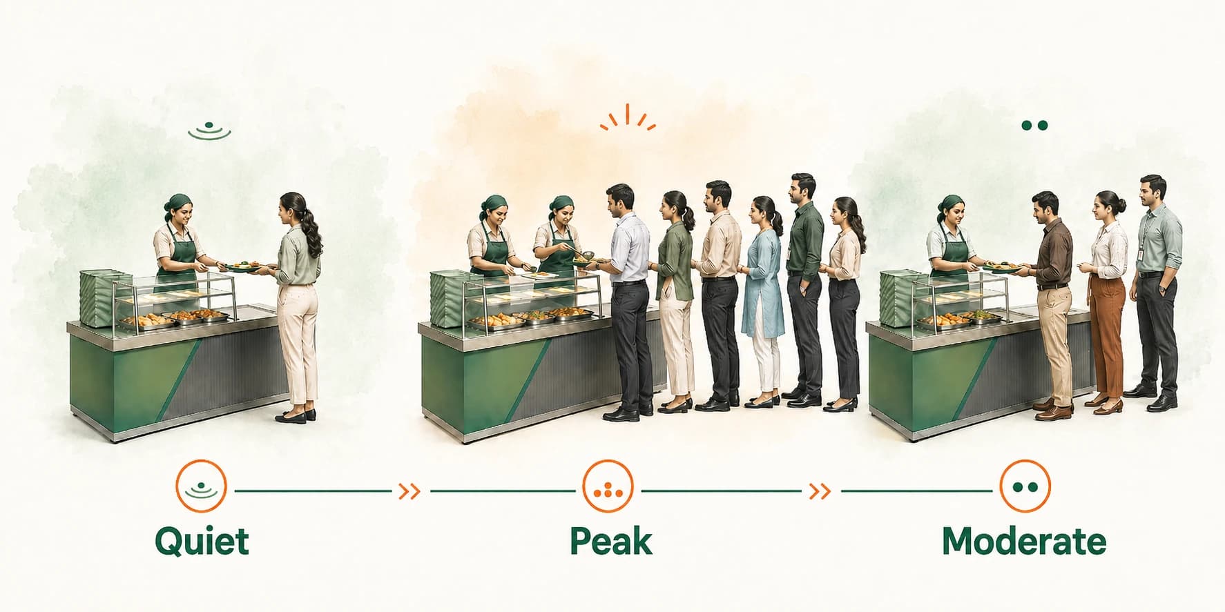 Diagram of meal-demand rising and falling through the day